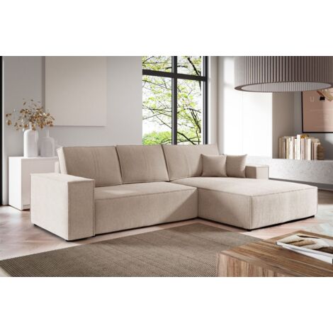 Ecksofa Schlafsofa CORUNIA Stoff Aragon Beige Ottomane Rechts