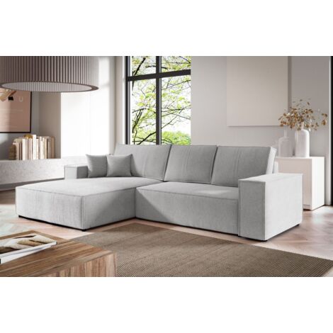 Ecksofa Schlafsofa CORUNIA Stoff Aragon Hellgrau Ottomane Links