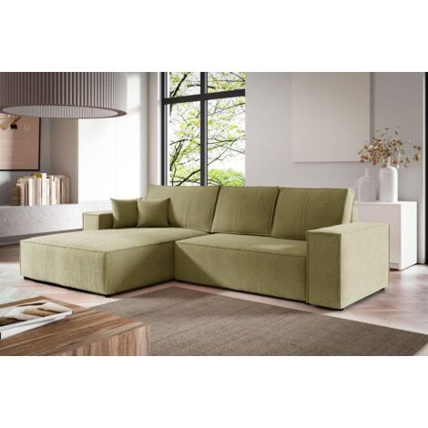 Ecksofa Schlafsofa CORUNIA Stoff Aragon Olivgrün Ottomane Links