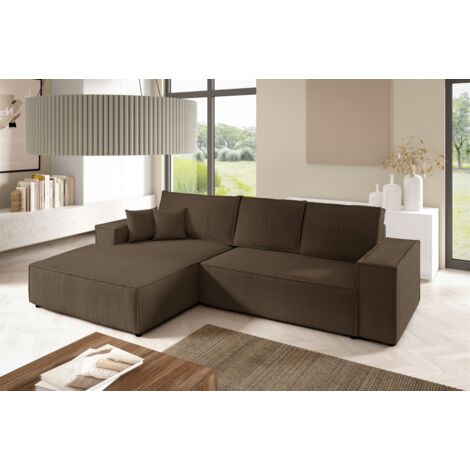 Ecksofa Schlafsofa CORUNIA Stoff Poso Braun Ottomane Links