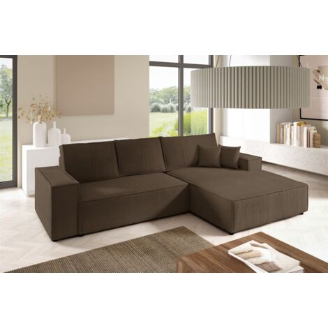Ecksofa Schlafsofa CORUNIA Stoff Poso Braun Ottomane Rechts
