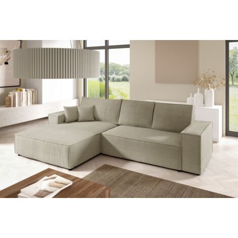 Ecksofa Schlafsofa CORUNIA Stoff Poso Graubeige Ottomane Links