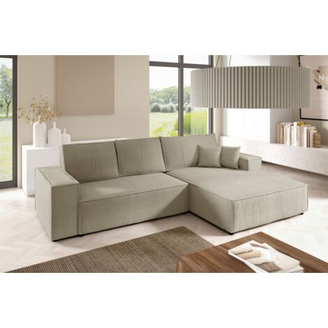 Ecksofa Schlafsofa CORUNIA Stoff Poso Graubeige Ottomane Rechts
