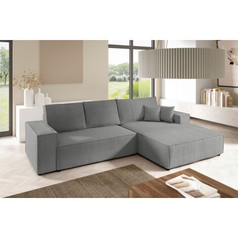 Ecksofa Schlafsofa CORUNIA Stoff Poso Graublau Ottomane Rechts
