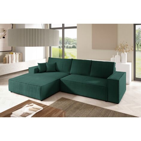 Ecksofa Schlafsofa CORUNIA Stoff Poso Grün Ottomane Links