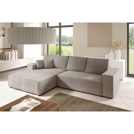Ecksofa Schlafsofa CORUNIA Stoff Poso Hellbraun Ottomane Links