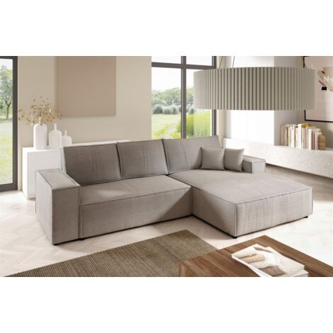 Ecksofa Schlafsofa CORUNIA Stoff Poso Hellbraun Ottomane Rechts