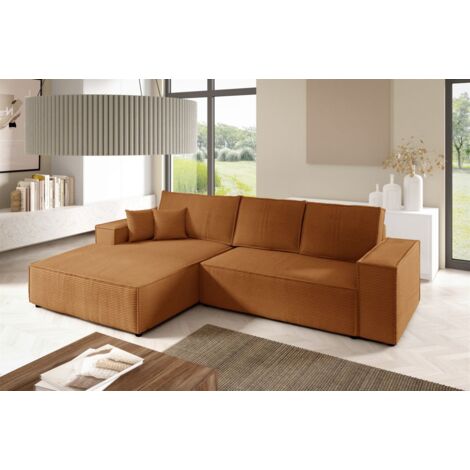 Ecksofa Schlafsofa CORUNIA Stoff Poso Rostbraun Ottomane Links