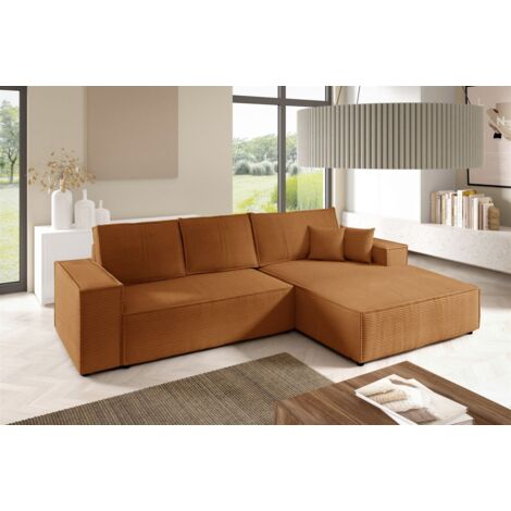 Ecksofa Schlafsofa CORUNIA Stoff Poso Rostbraun Ottomane Rechts