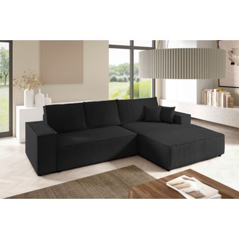 Ecksofa Schlafsofa CORUNIA Stoff Poso Schwarz Ottomane Rechts