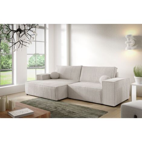 Ecksofa Schlafsofa CORUNIA XS Stoff Poso Altweiß Ottomane Links