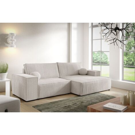 Ecksofa Schlafsofa CORUNIA XS Stoff Poso Altweiß Ottomane Rechts