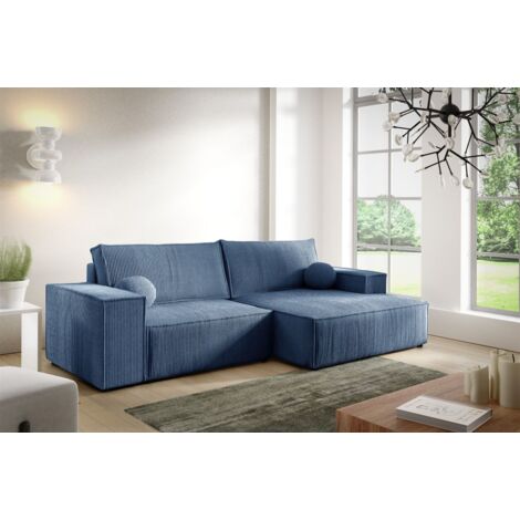 Ecksofa Schlafsofa CORUNIA XS Stoff Poso Blau Ottomane Rechts
