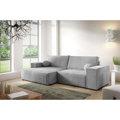 Ecksofa Schlafsofa CORUNIA XS Stoff Poso Graublau Ottomane Links