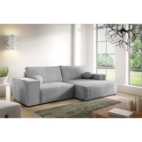 Ecksofa Schlafsofa CORUNIA XS Stoff Poso Graublau Ottomane Rechts