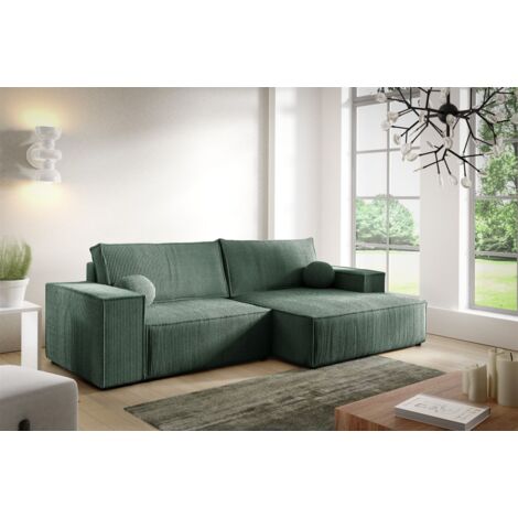 Ecksofa Schlafsofa CORUNIA XS Stoff Poso Grün Ottomane Rechts