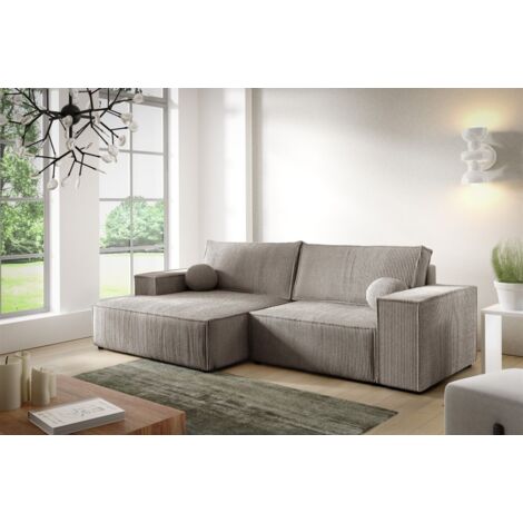 Ecksofa Schlafsofa CORUNIA XS Stoff Poso Hellbraun Ottomane Links