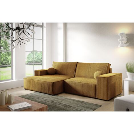 Ecksofa Schlafsofa CORUNIA XS Stoff Poso Honiggelb Ottomane Links