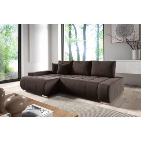Ecksofa Schlafsofa ELMO Stoff Monolith Dunkelbraun Ottomane Links