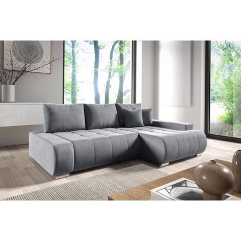 Ecksofa Schlafsofa ELMO Stoff Monolith Grau Ottomane Rechts
