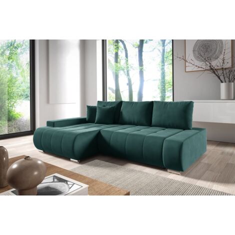 Ecksofa Schlafsofa ELMO Stoff Monolith Grün Ottomane Links