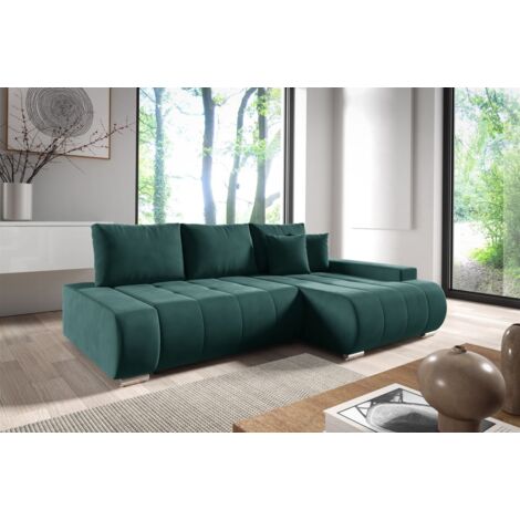 Ecksofa Schlafsofa ELMO Stoff Monolith Grün Ottomane Rechts
