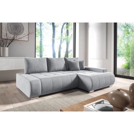 Ecksofa Schlafsofa ELMO Stoff Monolith Hellgrau Ottomane Rechts