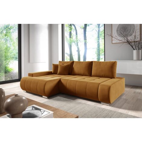 Ecksofa Schlafsofa ELMO Stoff Monolith Honiggelb Ottomane Links