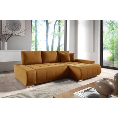 Ecksofa Schlafsofa ELMO Stoff Monolith Honiggelb Ottomane Rechts