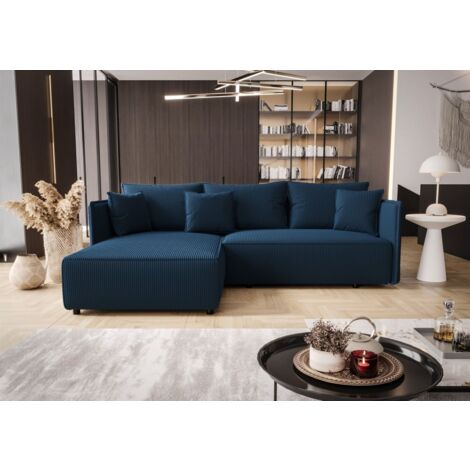 Ecksofa Schlafsofa EVORA Stoff Poso Blau Ottomane Links