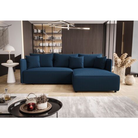 Ecksofa Schlafsofa EVORA Stoff Poso Blau Ottomane Rechts