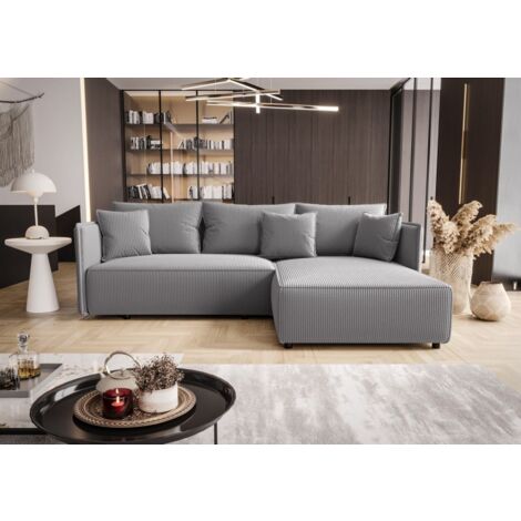 Ecksofa Schlafsofa EVORA Stoff Poso Blaugrau Ottomane Rechts
