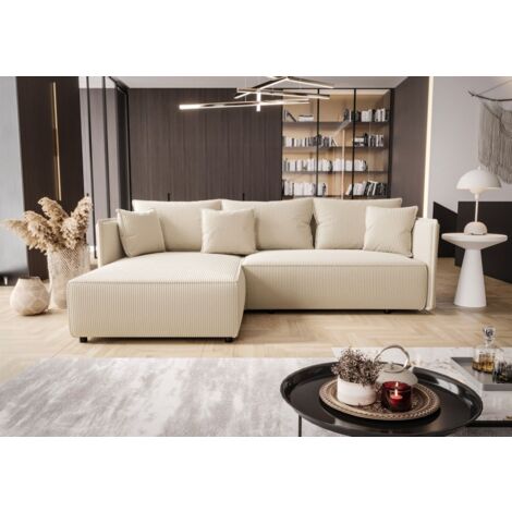 Ecksofa Schlafsofa EVORA Stoff Poso Creme Ottomane Links