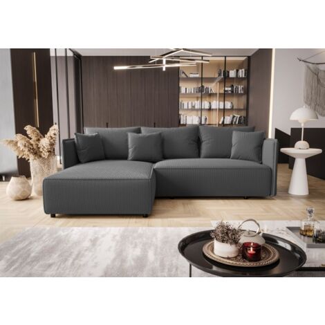 Ecksofa Schlafsofa EVORA Stoff Poso Grau Ottomane Links