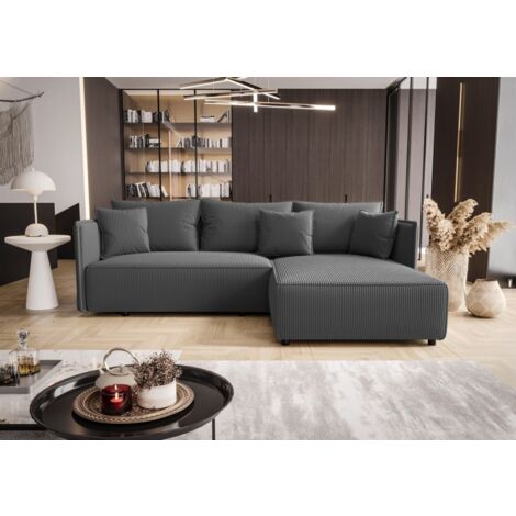 Ecksofa Schlafsofa EVORA Stoff Poso Grau Ottomane Rechts