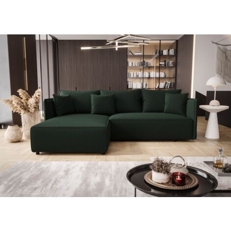 Ecksofa Schlafsofa EVORA Stoff Poso Grün Ottomane Links