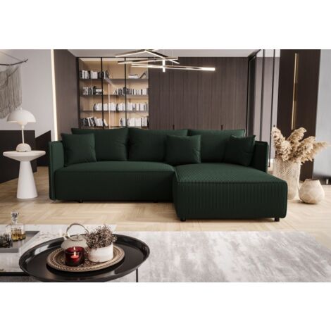 Ecksofa Schlafsofa EVORA Stoff Poso Grün Ottomane Rechts