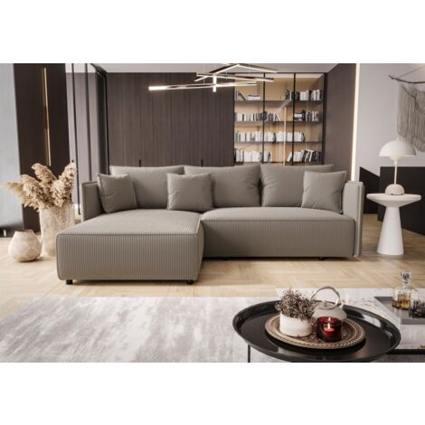 Ecksofa Schlafsofa EVORA Stoff Poso Hellbraun Ottomane Links