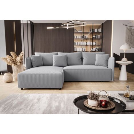 Ecksofa Schlafsofa EVORA Stoff Poso Hellgrau Ottomane Links