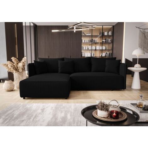 Ecksofa Schlafsofa EVORA Stoff Poso Schwarz Ottomane Links