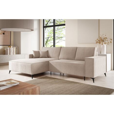 Ecksofa Schlafsofa FIORE Stoff ARAGON Creme Ottomane Links