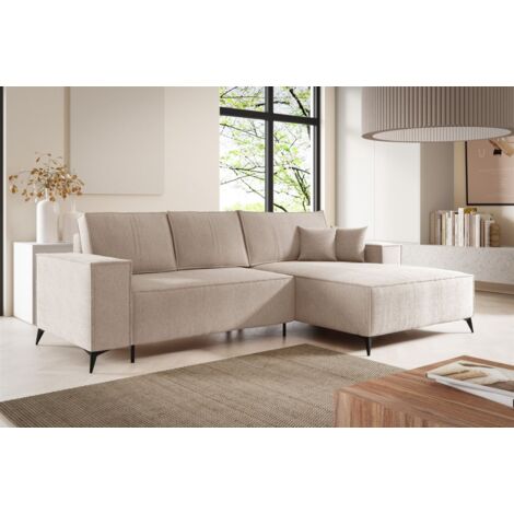 Ecksofa Schlafsofa FIORE Stoff ARAGON Creme Ottomane Rechts