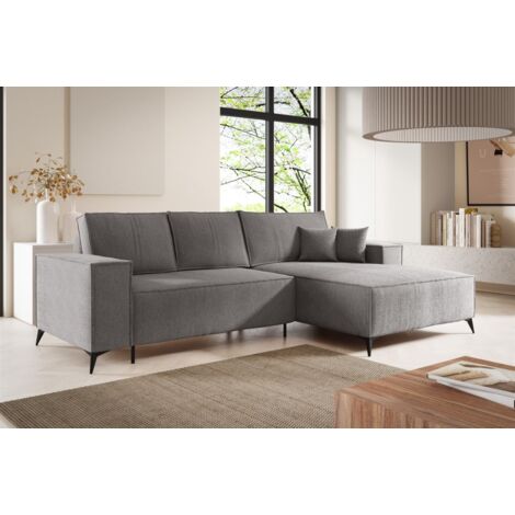 Ecksofa Schlafsofa FIORE Stoff ARAGON Grau Ottomane Rechts