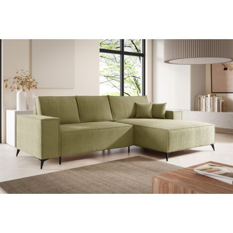 Ecksofa Schlafsofa FIORE Stoff ARAGON Olivgrün Ottomane Rechts