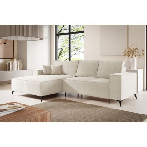 Ecksofa Schlafsofa FIORE Stoff ARAGON Weiß Ottomane Links