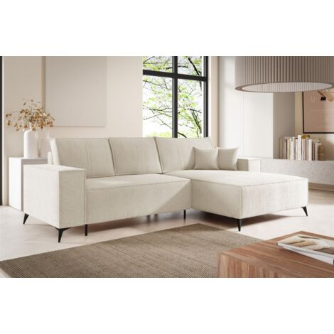 Ecksofa Schlafsofa FIORE Stoff ARAGON Weiß Ottomane Rechts