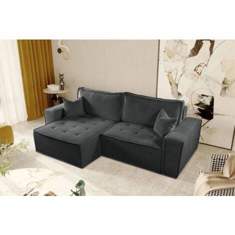 Ecksofa Schlafsofa FLOSI Stoff Raven Anthrazit Ottomane Links