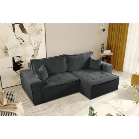 Ecksofa Schlafsofa FLOSI Stoff Raven Anthrazit Ottomane Rechts