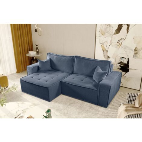 Ecksofa Schlafsofa FLOSI Stoff Raven Blau Ottomane Links