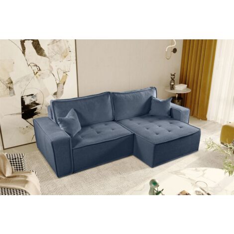 Ecksofa Schlafsofa FLOSI Stoff Raven Blau Ottomane Rechts